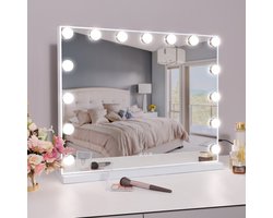 VANITII Grote Hollywood Vanity Spiegel met Lichten Tafelblad Wandmontage 58*46CM