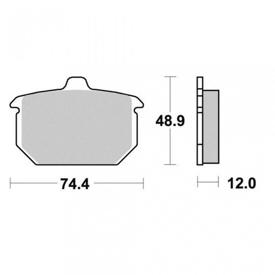 Dessin technique de plaquette de frein, dimensions 74.4 x 48.9 x 12.0 mm.
