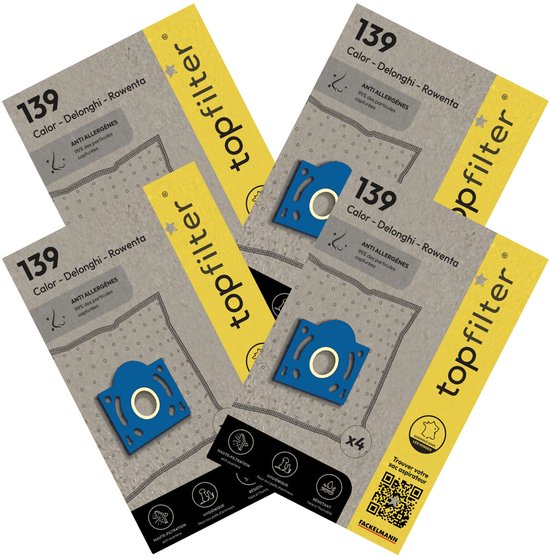 TopFilter 9995950 Set van 4 pakketten van 4 stofzuigerzakken 64967 Moulinex, dus 16 stofzuigerzakken, stofzuigerzak, stofzuigeraccessoire, Niet-geweven polypropyleen, Karton, Rubber, 30 x 26 cm