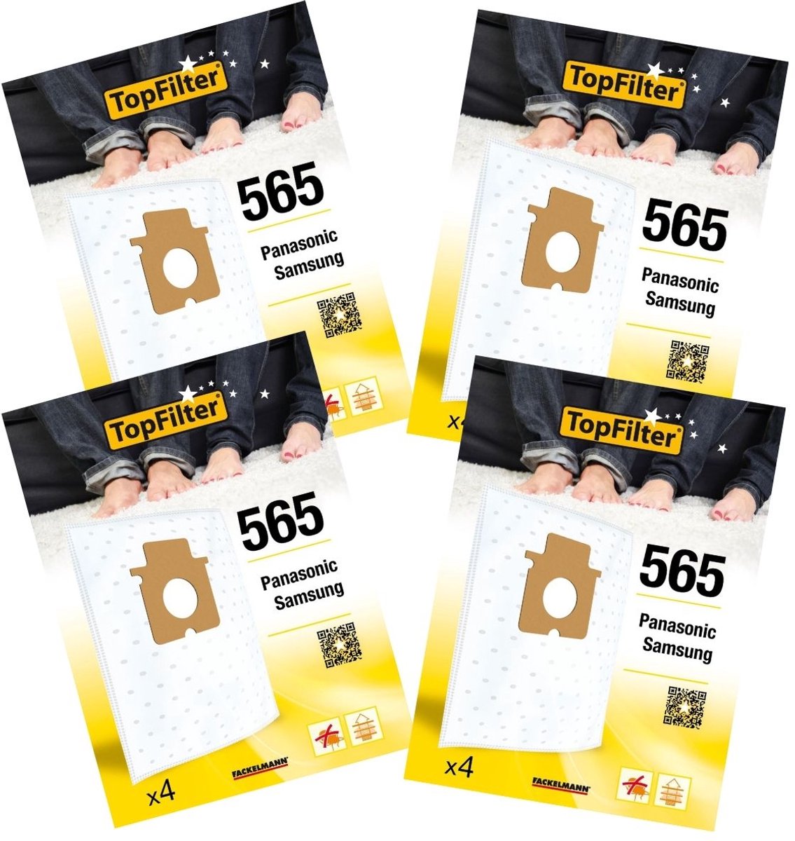 Top Filter Set van 4 pakketten van 4 stofzuigerzakken 64565 voor Samsung en Panasonic TopFilter Premium