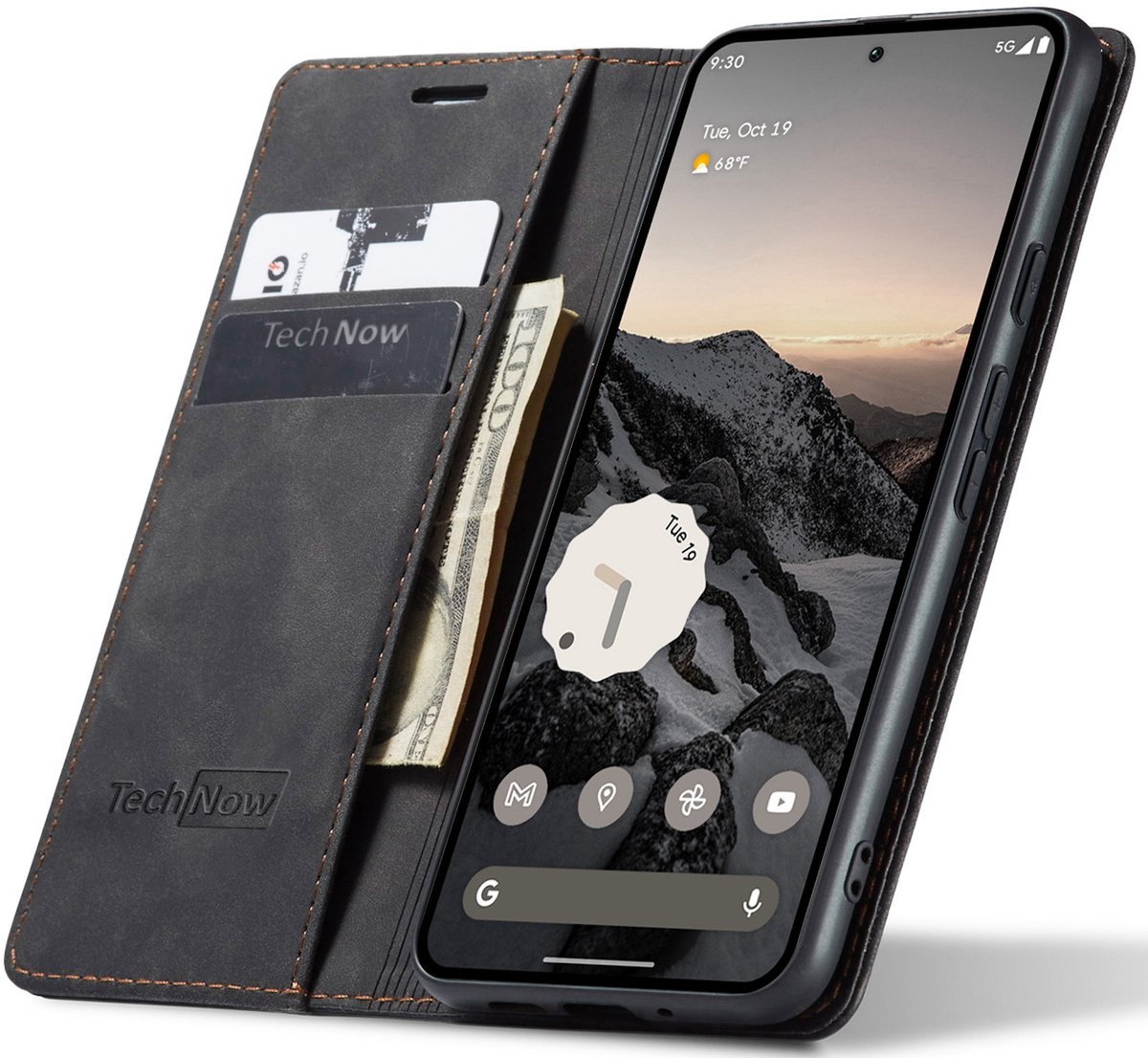 Hoesje geschikt voor Google Pixel 9a - Book Case Leer Slimline Zwart