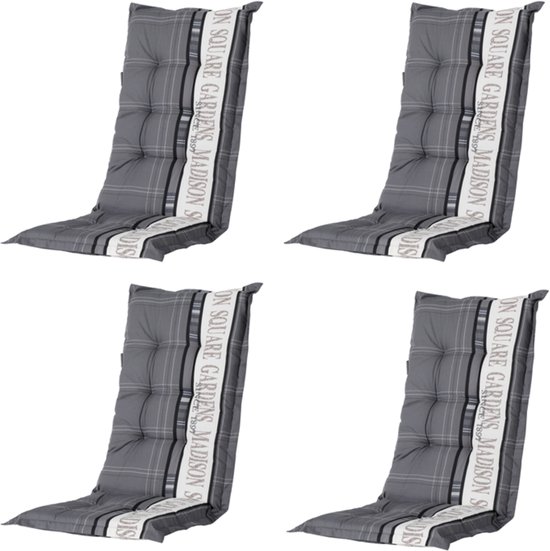 Madison tuinstoelkussen hoge rug garden grey – 123×50 cm – set van 4