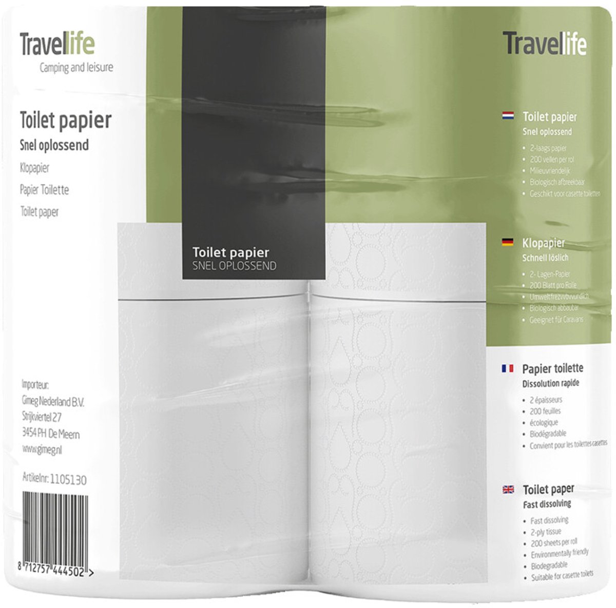 Travellife Camping Toiletpapier 8x 4 stuks (32 totaal) - Hoogwaardige kwaliteit - Geschikt voor chemische toiletten