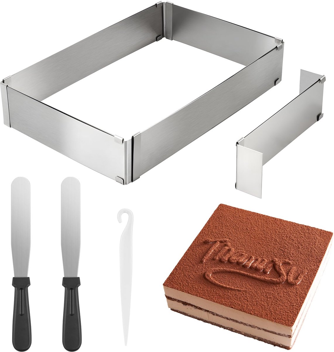 My Ninki ® Verstelbaar Rechthoekig Bakframe Met Accessoires Voor Veelzijdig Gebak En Desserts