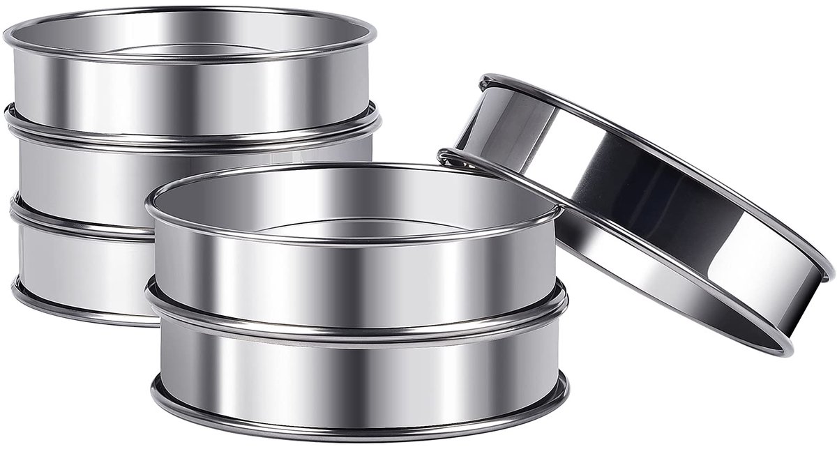 My Ninki ® Verstelbare Pannenkoekenvorm Set van 6, Ronde Roestvrij Stalen Bakringen