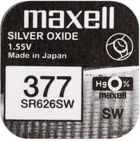 MAXELL 377/SR626SW Pile de montre à pile bouton en oxyde d'argent 2 (deux) pièces