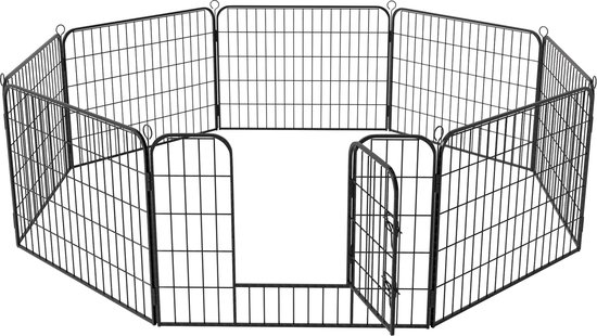 Avalo Puppy Run Ø210cm Pliable Zwart - 8 panneaux 80x60cm - Enclos pour animaux / Enclos pour lapins / Enclos pour chiens