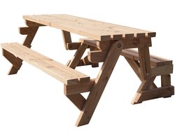 Inklapbare picknicktafel Lexx - Douglas houten picknicktafel - voor 3 tot 6 personen - compleet gemonteerd geleverd - hout is 4,5 cm dik - Geen schroefgaten in tafelblad