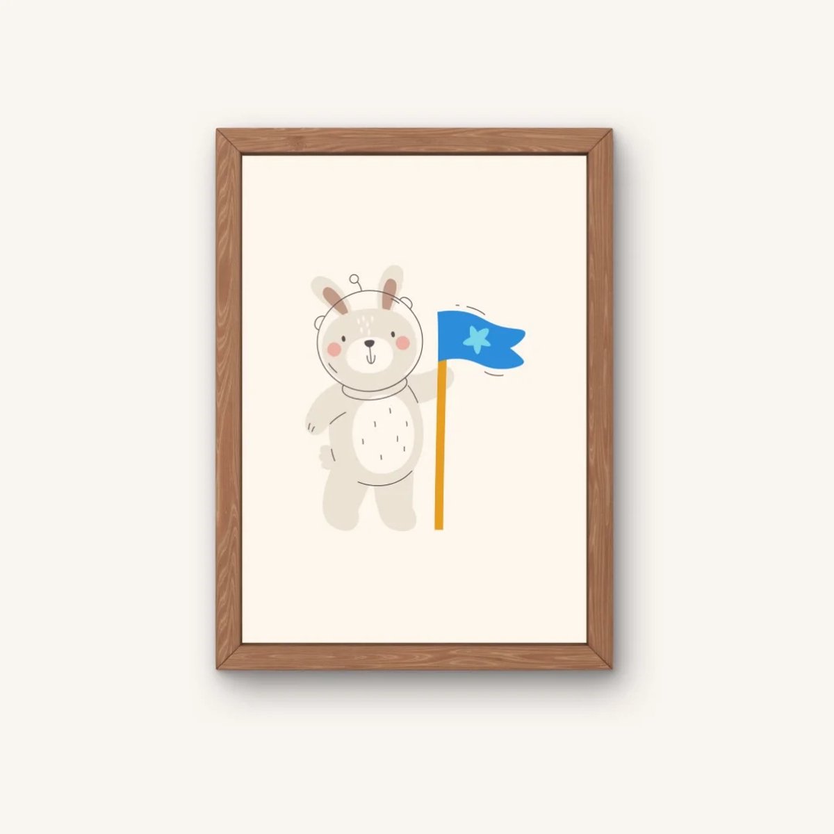 Kinderkamer poster met konijn - Astronaut bunny with flag | Babykamer | kinderkamer | Drieluik poster met een konijn/astronaut | Wanddecoratie | 30x40 cm