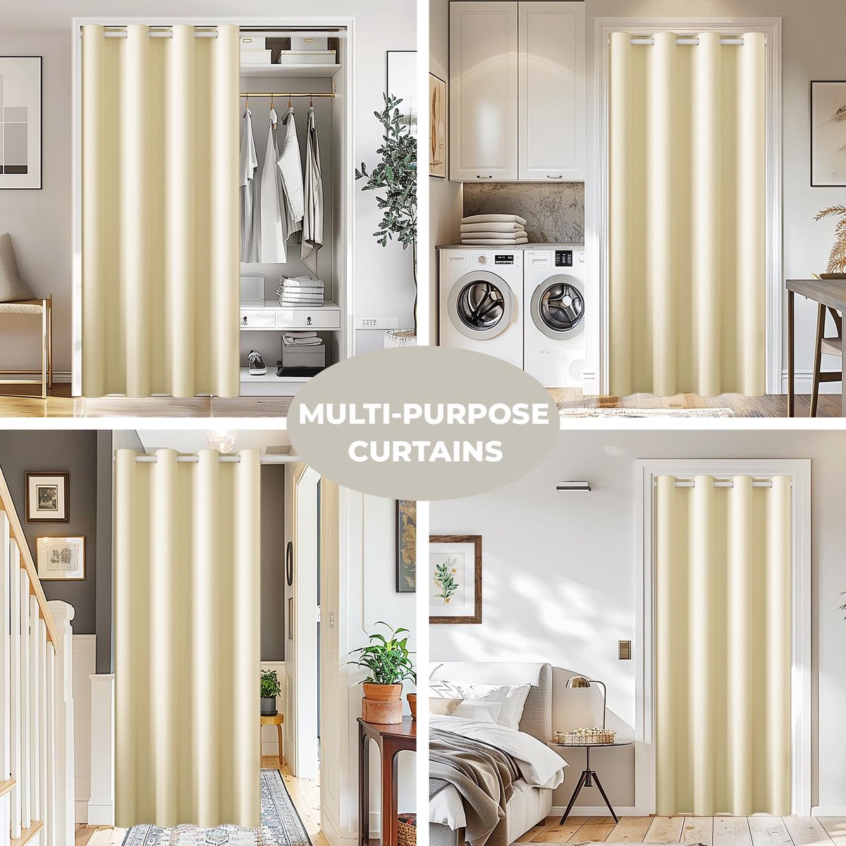 My Ninki ® Veelzijdig Thermisch Deurgordijn met Stang en Magneetknopen voor Efficiënte Ruimteafscheiding en Isolatie, 195 x 132 cm, Lichtbeige