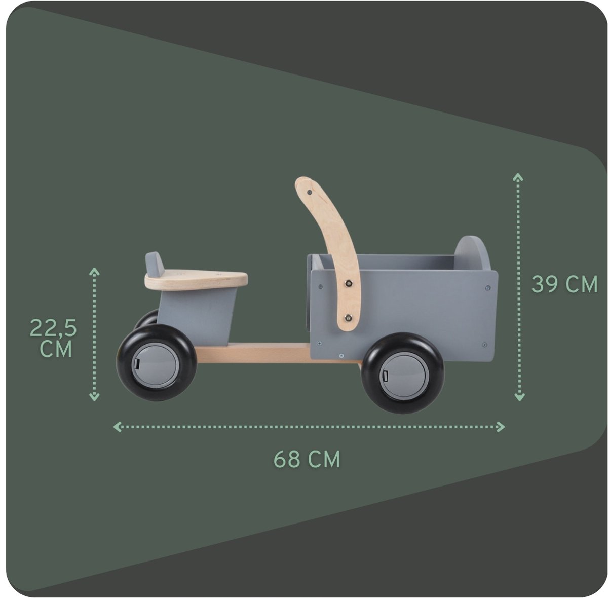Bandits & Angels Bakfiets Loopfiets Hout Little Rider Grey vanaf 1 jaar - Voor Jongens en Meisjes - Ride-On Houten Bakfiets - Houten Loop Fiets Grijs - Geluidsarme Wielen - Kraamcadeau — afbeelding 3