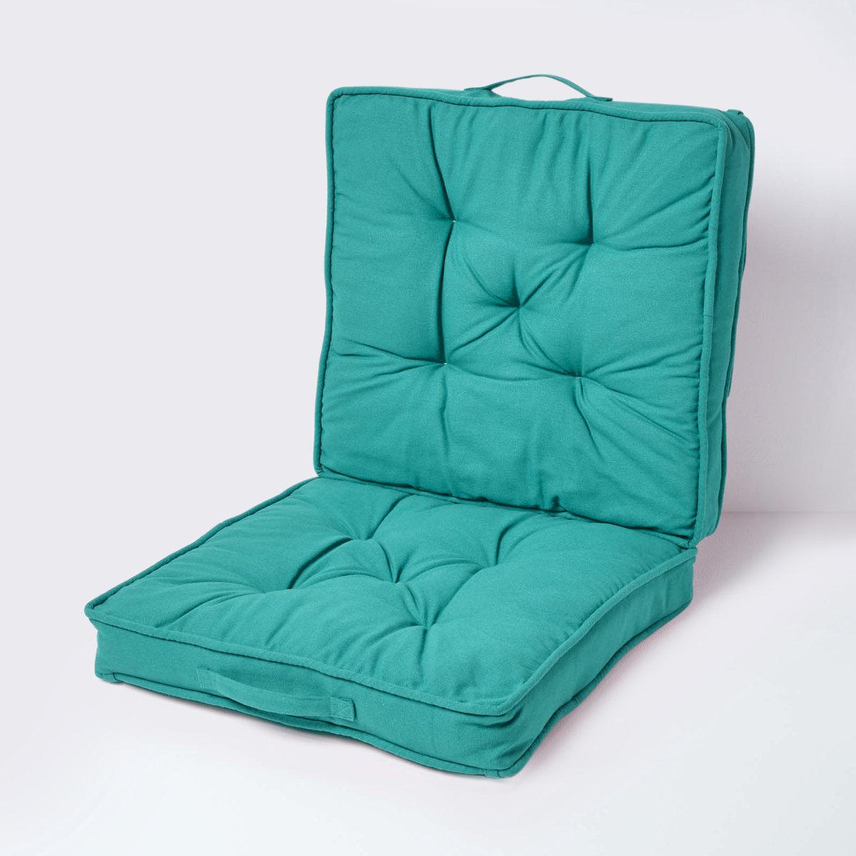 Homescapes reiskussen turquoise 50 x 50 cm - opvouwbaar autozitkussen met rugleuning