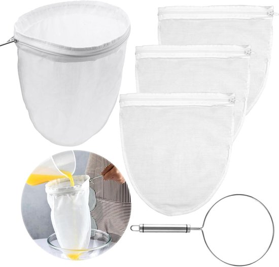 WYAN 5 Multifunctionele Zeefdoek, Katoenen Notenmelk Zak, wasbaar en herbruikbaar filterdoek, Voor Noten Melk, Fruitsap, Wijn, Yoghurt, Kaas, Cold