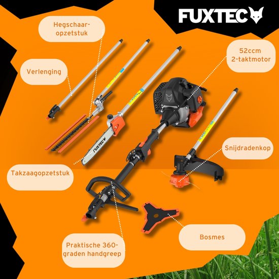 FUXTEC Multitool Benzine 5 in1 - Multigereedschap - Bosmaaier - Kettingzaag - Heggenschaar - 1m verlenging - FX-MT152E van FUXTEC — afbeelding 4