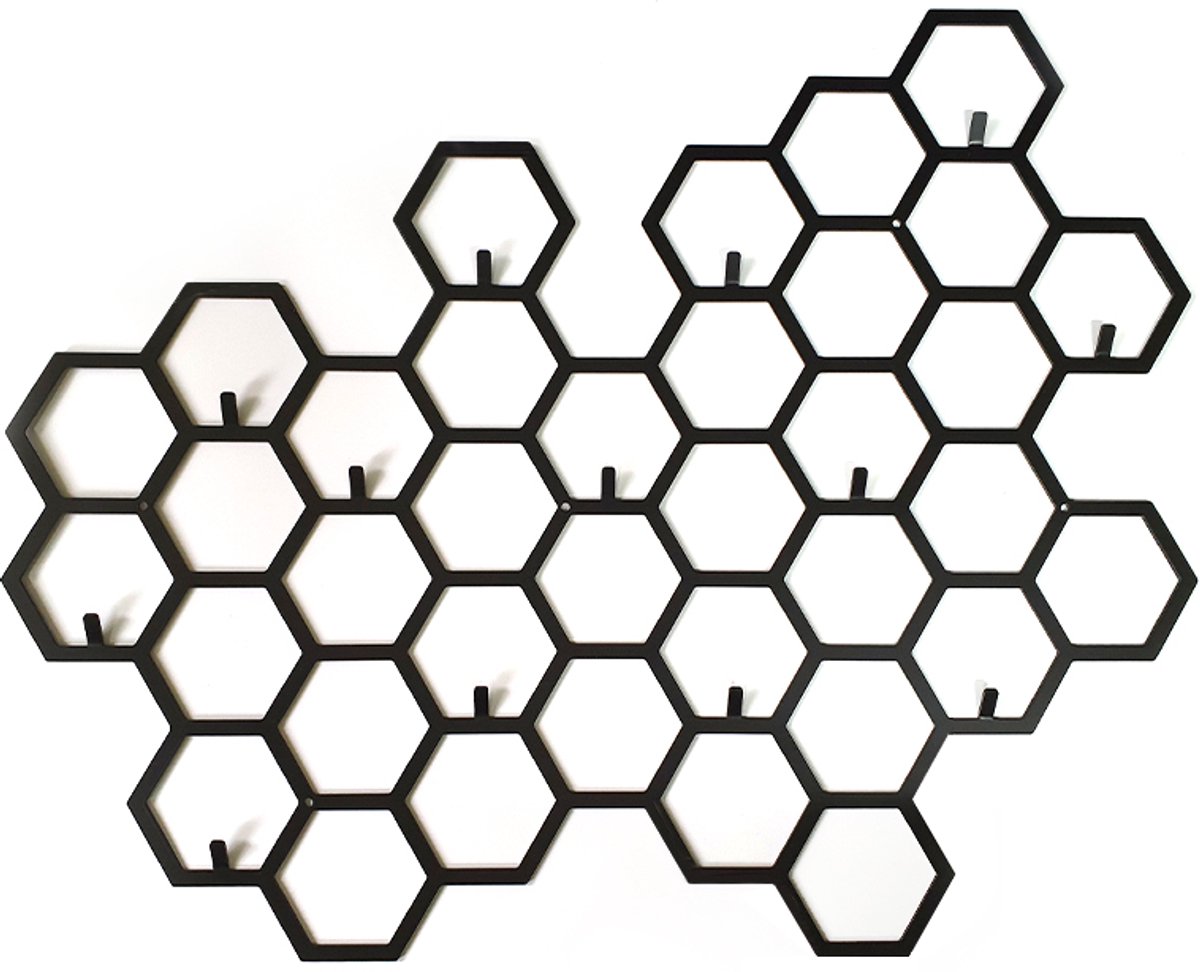 Decorizzly® Decorizzly Mijoo - Geometrische Wandkapstok - Heksevorm - 13 Haken Zwart