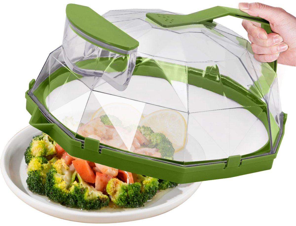 My Ninki ® Handige Magnetronkap voor Efficiënt en Veilig Voedselverwarming met Waterstoomfunctie, 26 cm, Groen