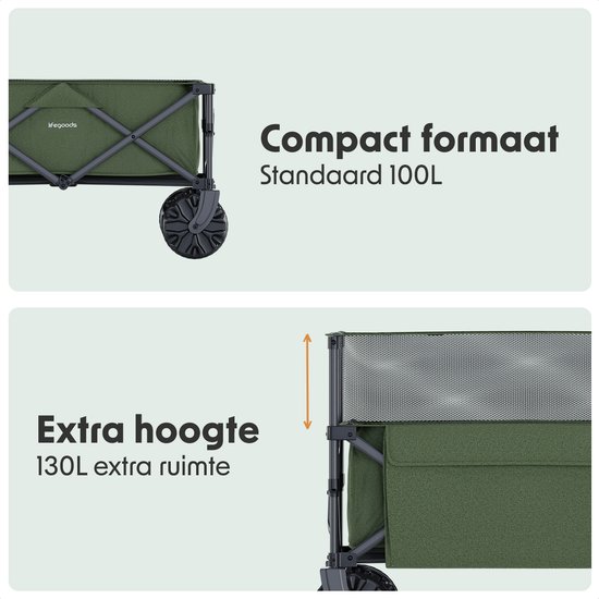 LifeGoods Bolderkar - Opvouwbare Bolderwagen - Strandkar - 100KG - 230L - Verhoogbaar - Met Beschermhoes - Groen van LifeGoods — afbeelding 4