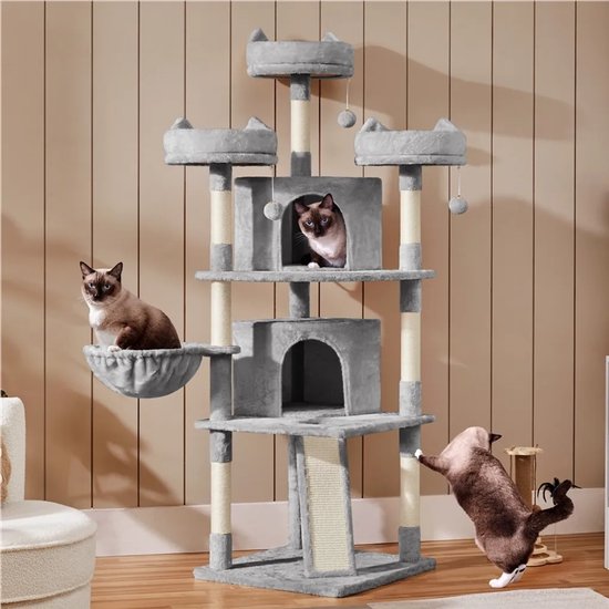 Cat Tree, hoogte 143 cm, speeltoren voor katten met 4 krassende palen