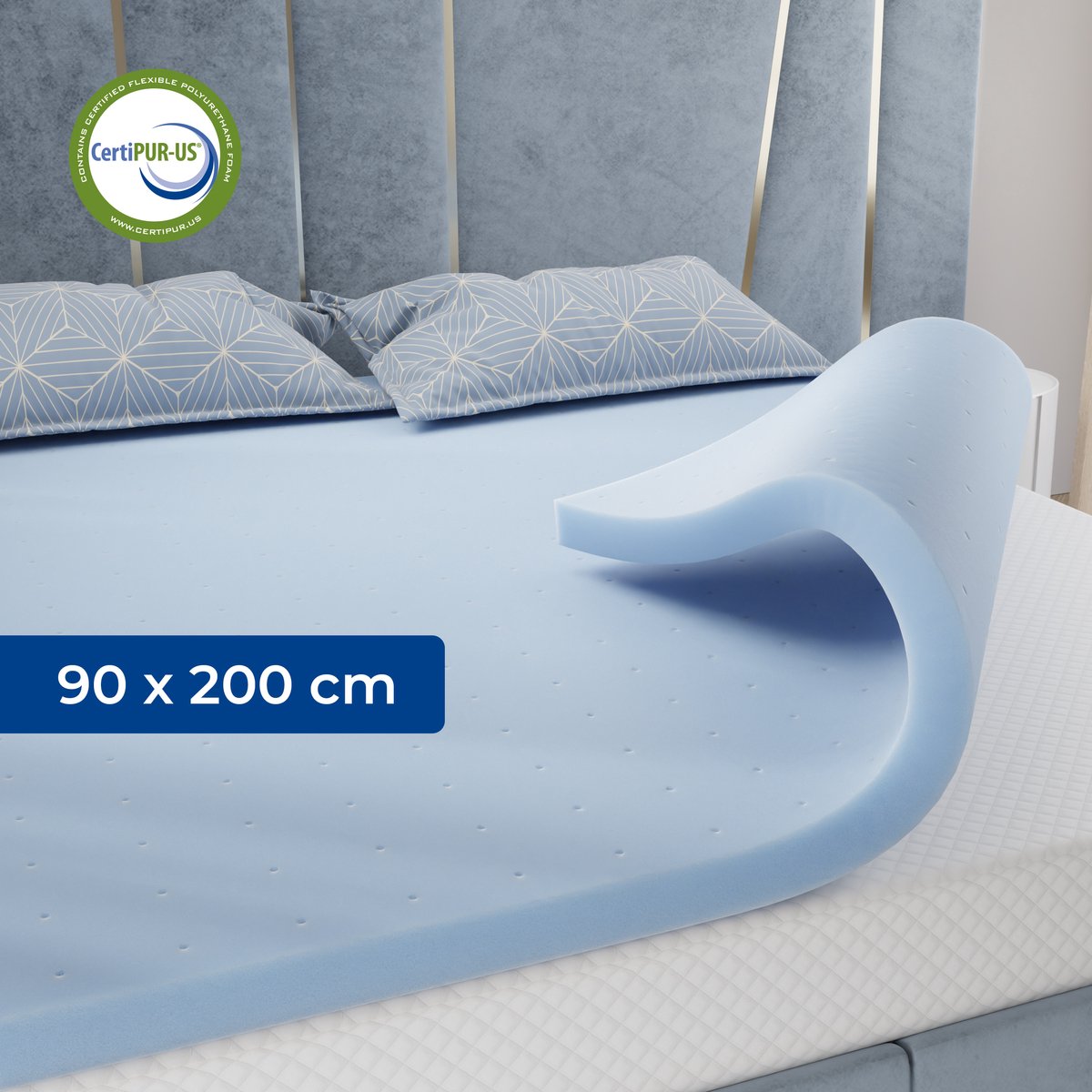 CozySense® Traagschuim Topper 90x200 - Matras Topper met Open Luchtkanalen voor Ademend Comfort - Gel-Geïnfuseerd - CertiPUR-US® - Medium - 6 cm