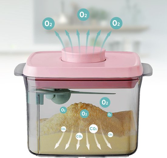 ANKOU 1000 Melkpoeder bewaarbus (UV-block/bescherming) kleur: roze - Melkpoeder doseerdoos - Babyvoeding opslag - Melkpoeder dispenser| Babyvoeding opslag |voorraad pot met vacuüm roze deksel inclusief maatschep (5gram poeder) van Merkloos — afbeelding 4