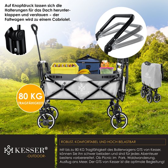 KESSER® Bolderkar GTS-9100 opvouwbaar met Dak tot 80 kg draagvermogen - Grijs van KESSER — afbeelding 4