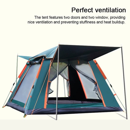 Hanimo Kampeertent - Kampeertent 3 Tot 4 personen - Tent - Waterdicht - Zonwerend - Met Insectengaas - 2 Deuren Voor Goede Ventilatie - 2,15x2,15x1,42m - Groen van Hanimo — afbeelding 5