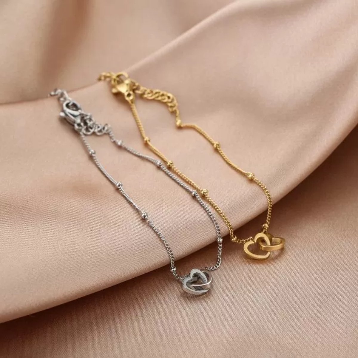 Armband Stainless Steel - Zilver - Dubbel Hartje