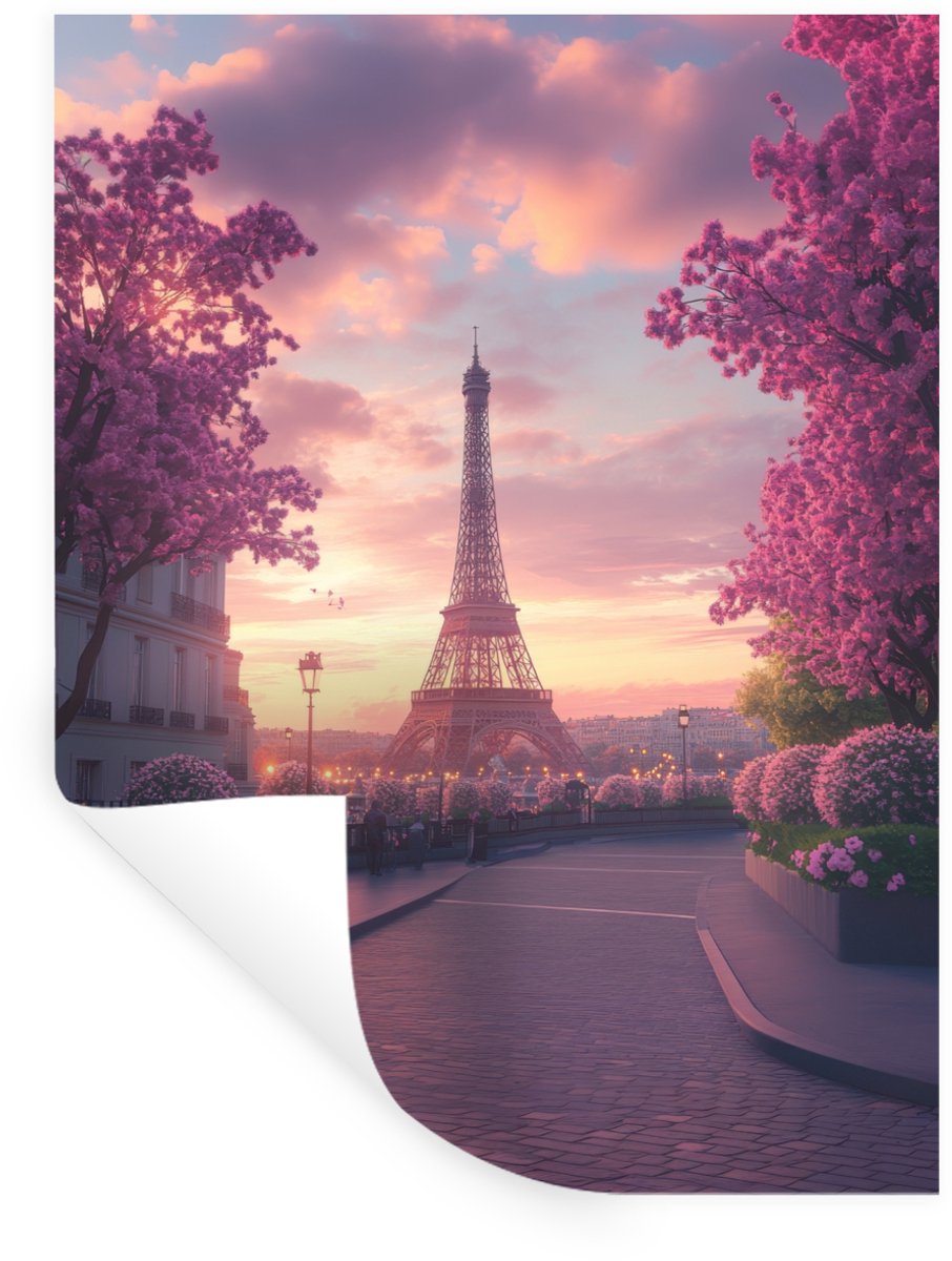 Muurstickers - Sticker Folie - Eiffeltoren - Parijs - Roze - 30x40 cm - Plakfolie - Muurst