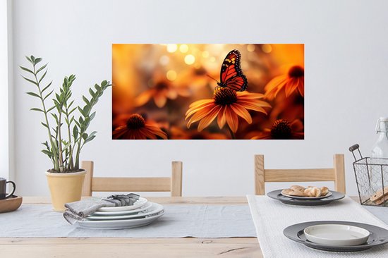 Muurstickers - Sticker Folie - Vlinder - Bloemen - Oranje - 80x40 cm - Plakfolie - Muurstickers Kinderkamer - Zelfklevend Behang - Zelfklevend behangpapier - Stickerfolie