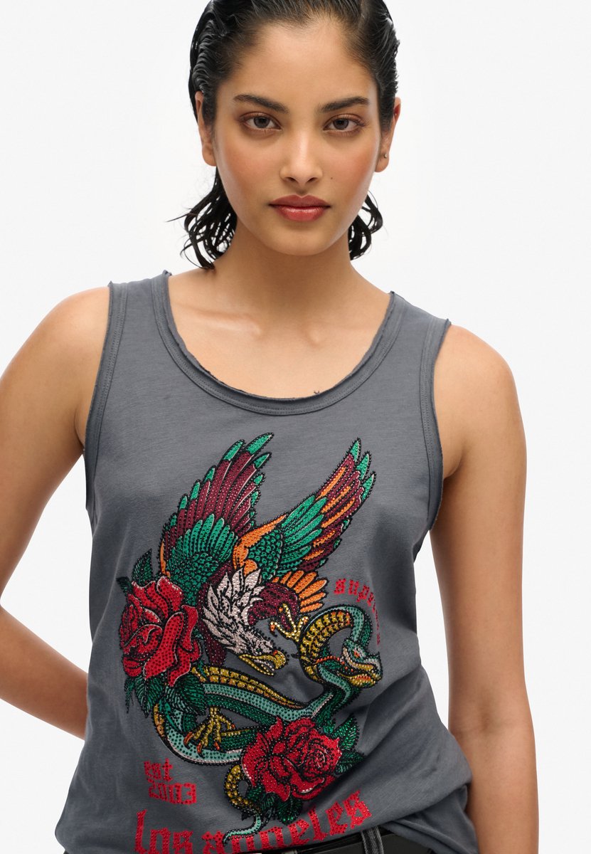Superdry Neo Trad Tattoo tanktop met laag uitgesneden ronde hals Dames Vesten Zwart