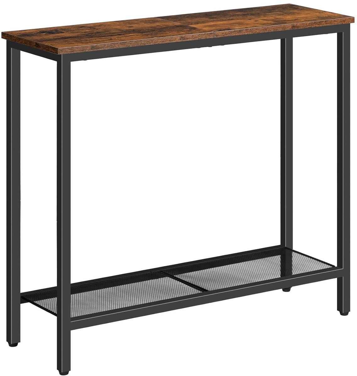 TRANKIELO® - Consoletafel met Dubbellaagse Legplanken – Vintage Industriële Stijl – Bruin-Zwart – 75 x 24 x 75 cm