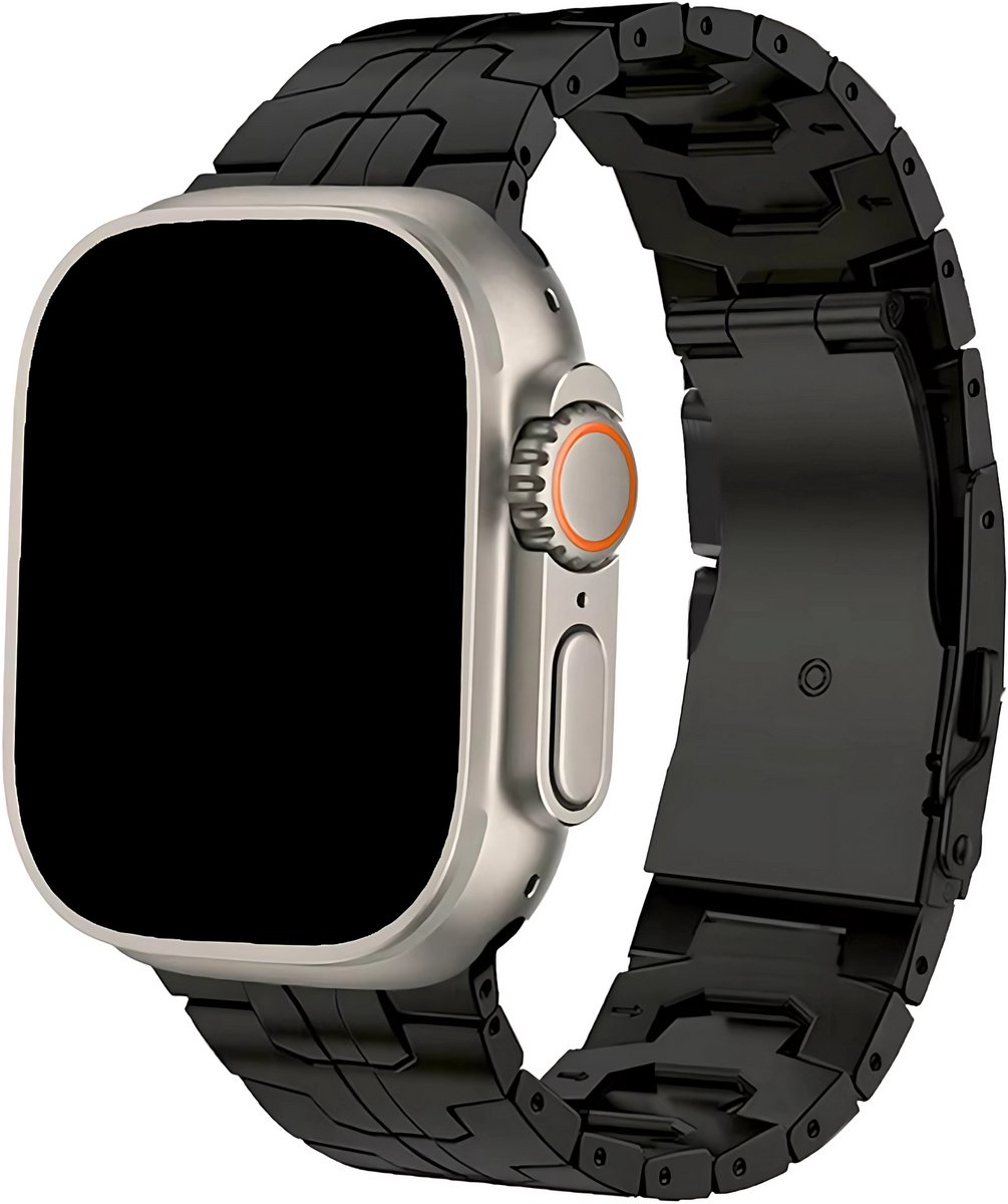 Innerlight® Titan+ - Zwart - 42/44/45/46/49mm - Metalen bandje geschikt voor Apple Watch - Stainless Steel Watch Band - Horlogeband - Geschikt als Apple watch bandje voor Series 1/2/3/4/5/6/7/8/9/10/11/SE/Ultra/Ultra 2