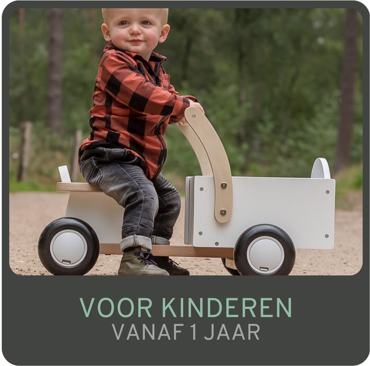 Bandits & Angels Bakfiets Loopfiets Hout Little Rider White vanaf 1 jaar - Voor Jongens en Meisjes - Ride-On Houten Bakfiets - Houten Loop Fiets Wit - Geluidsarme Wielen - Kraamcadeau — afbeelding 2