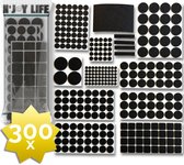 Set van 300 zwarte vilten beschermers voor meubels, rond en vierkant, in verschillende maten.