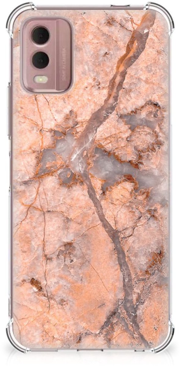 Nokia C32 Anti-Shock Hoesje Marmer Oranje