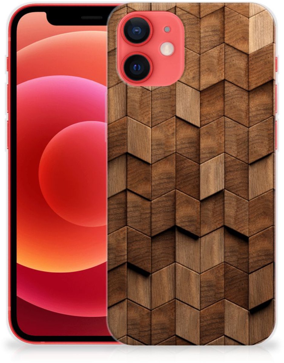 Bumper Hoesje voor iPhone 12 Mini Wooden Cubes