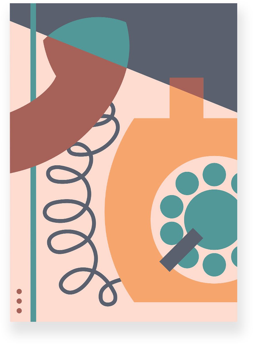 Yisual Poster 30x40 cm - Retro Telefoon - Oranje - Bruin - Blauw - Abstract - Vintage - Muurdecoratie - Wanddecoratie