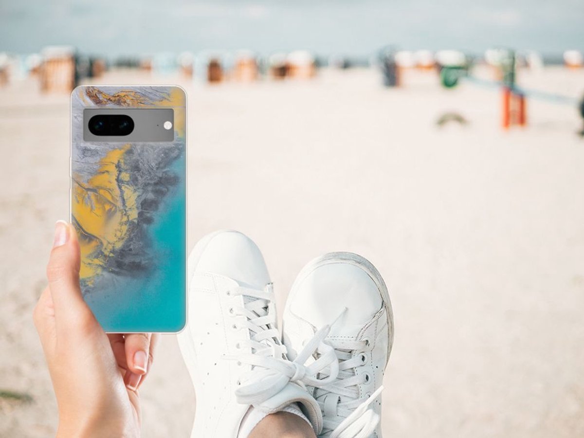Google Pixel 7 TPU Siliconen Hoesje Marble Blue Gold
