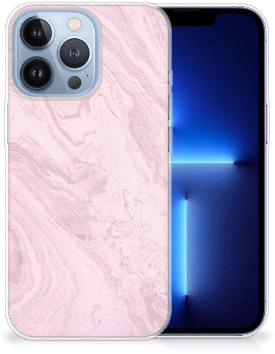 Apple iPhone 13 Pro TPU Siliconen Hoesje Marble Pink - Origineel Cadeau Vriendin