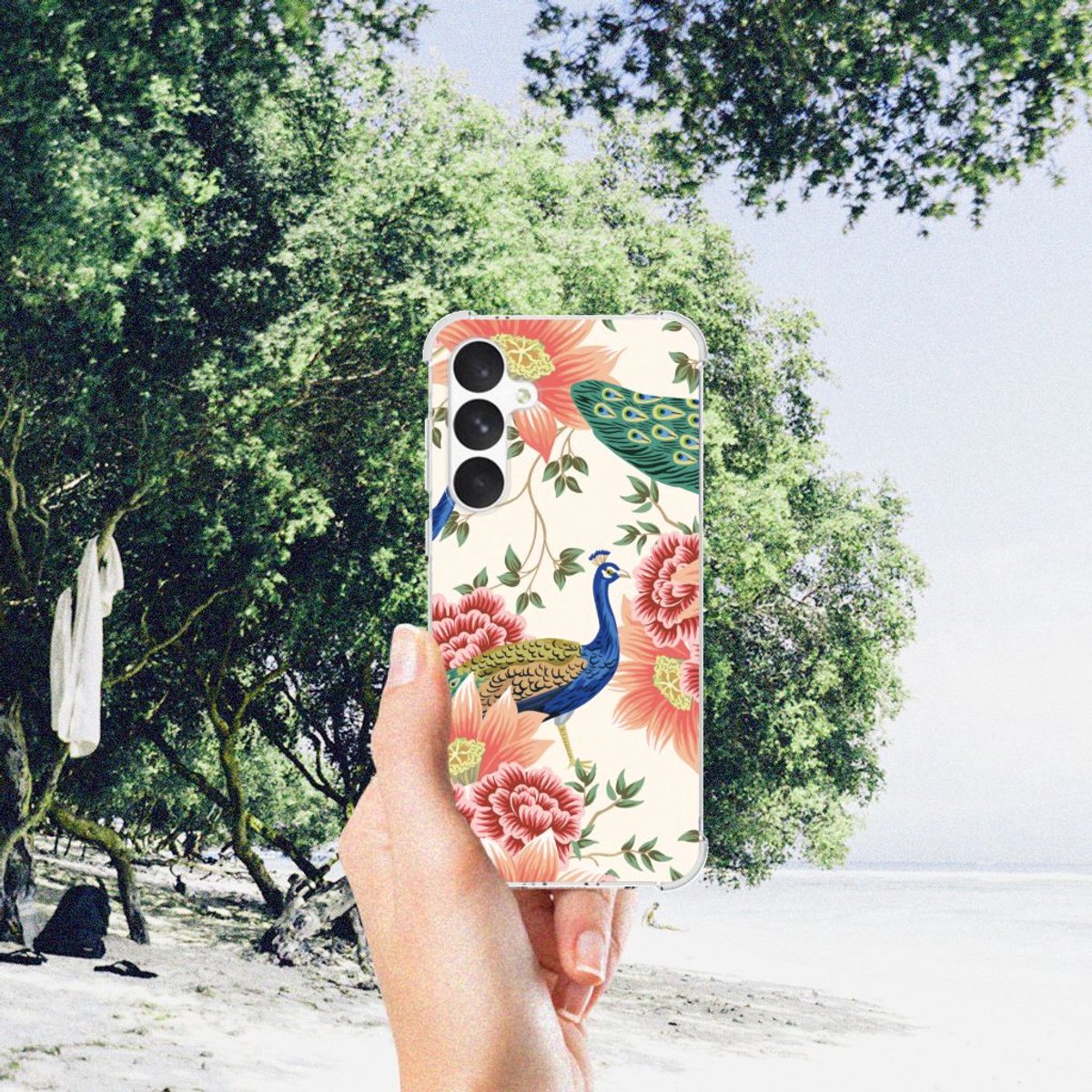 Case Anti-shock voor Samsung Galaxy A55 Pink Peacock
