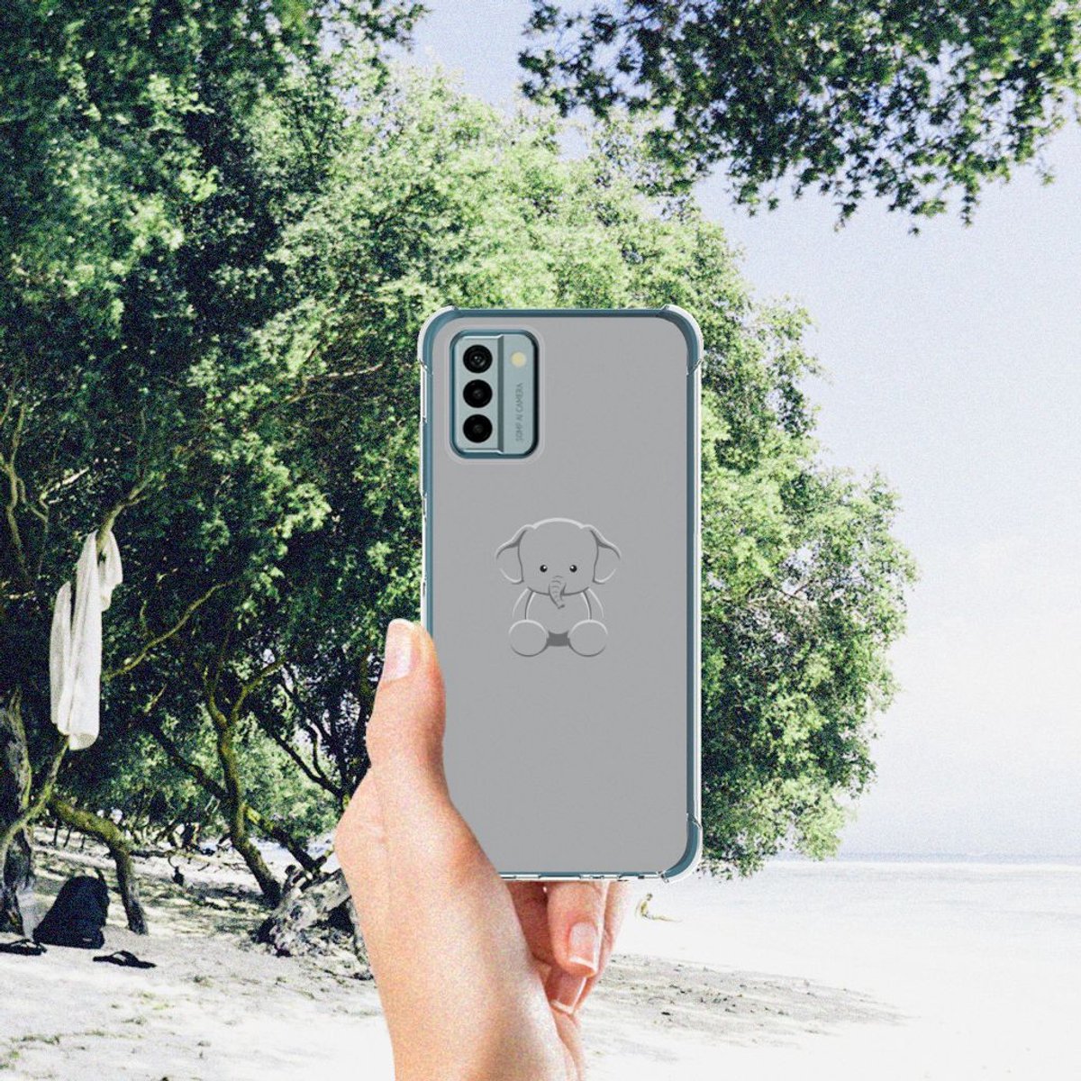 Nokia G22 Stevig Bumper Hoesje Grijs Baby Olifant