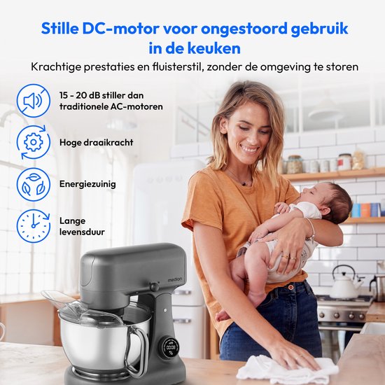 MEDION keukenmachine met vleesmolen (800 watt, gelijkstroommotor, roestvrijstalen kom van 4,6 liter, energiebesparend, zeer stil, digitaal sensor-touchdisplay, MD12600) Titanium van Medion — afbeelding 4