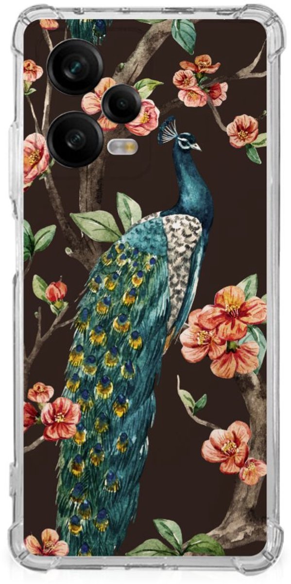 TPU Case Anti-Shock voor Xiaomi Redmi Note 12 Pro Case Anti-shock Pauw met Bloemen