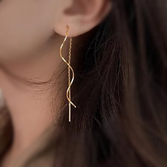 Boucles d'oreilles à enfiler pour femme Gading - couleur or - 12 cm - argent 925