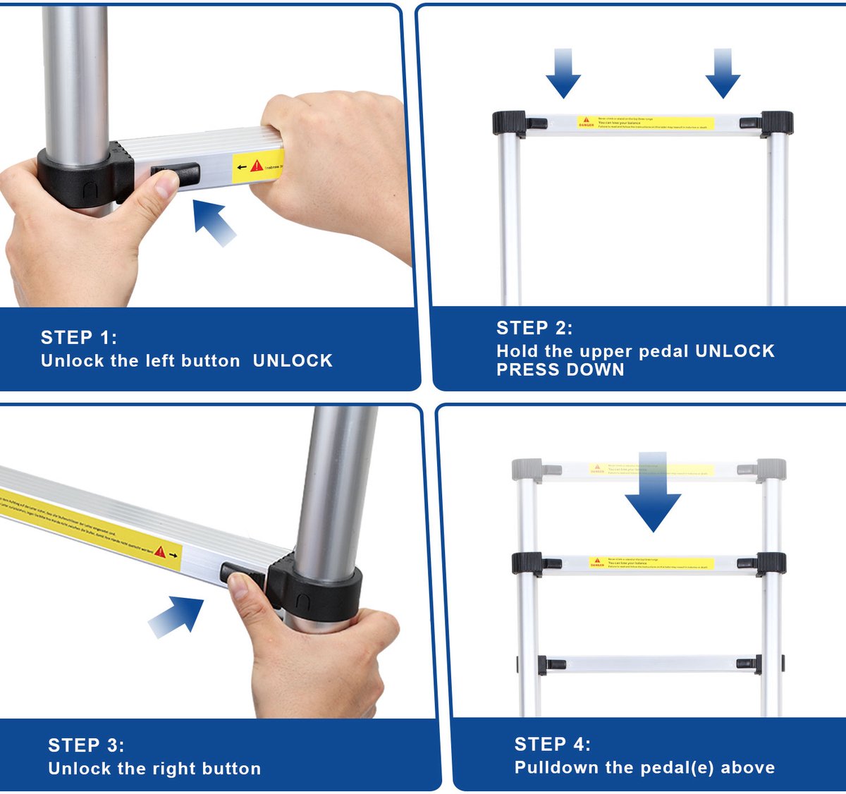 Telescopische Vouwladder - Telescopische Ladders - Soft Close - Werkhoogte 5 m - zilverachtig – foto 5