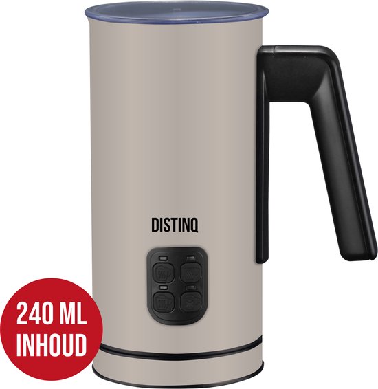 DistinQ Melkopschuimer – 240 ml – Elektrische melkopschuimer RVS PFAS-Vrij – Taupe Zwart – 4-in-1