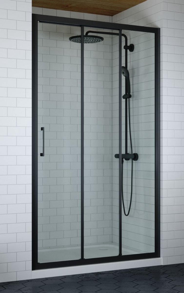 3-delige schuifdeur nis douchedeur matzwart 90 cm - 6 mm Veiligheidsglas - NANO Coating - Easyclean Systeem