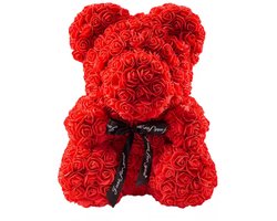RM Store® - Teddybeer Van Rozen - Met Doosverlichting - Verjaardagscadeau - Valentijnscadeaus - Rood - 15 x 23 cm.