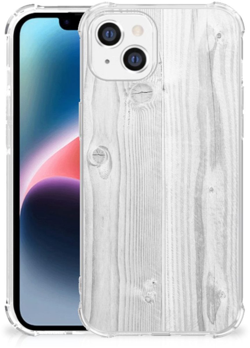 Apple iPhone 14 Plus Stevig Telefoonhoesje White Wood