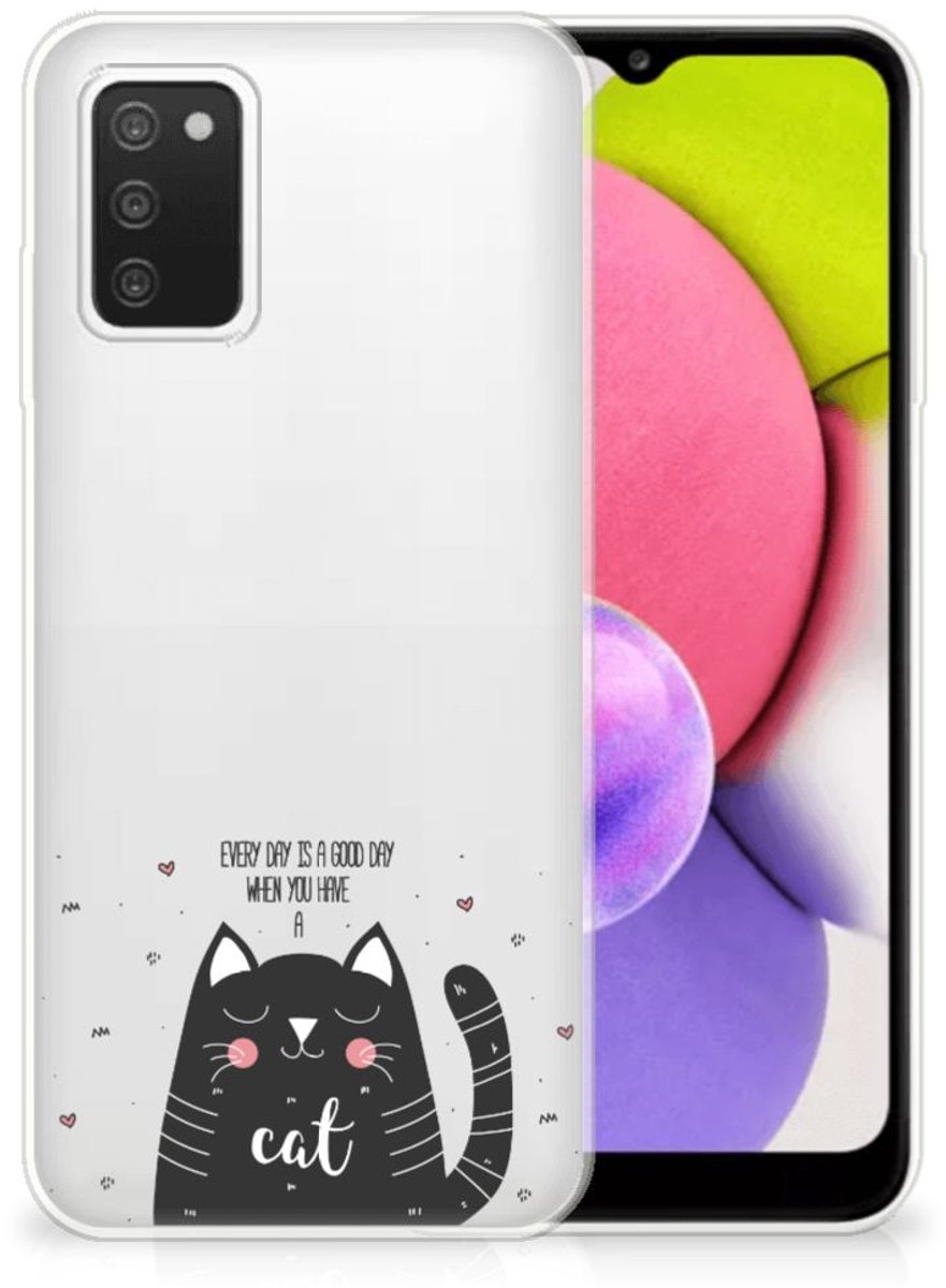 Samsung Galaxy A03S Telefoonhoesje met Naam Cat Good Day